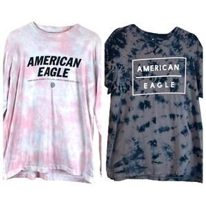 American Eagle Men’s Bundle of 2 T-shirt Pink White Black Tie Dye Size Large